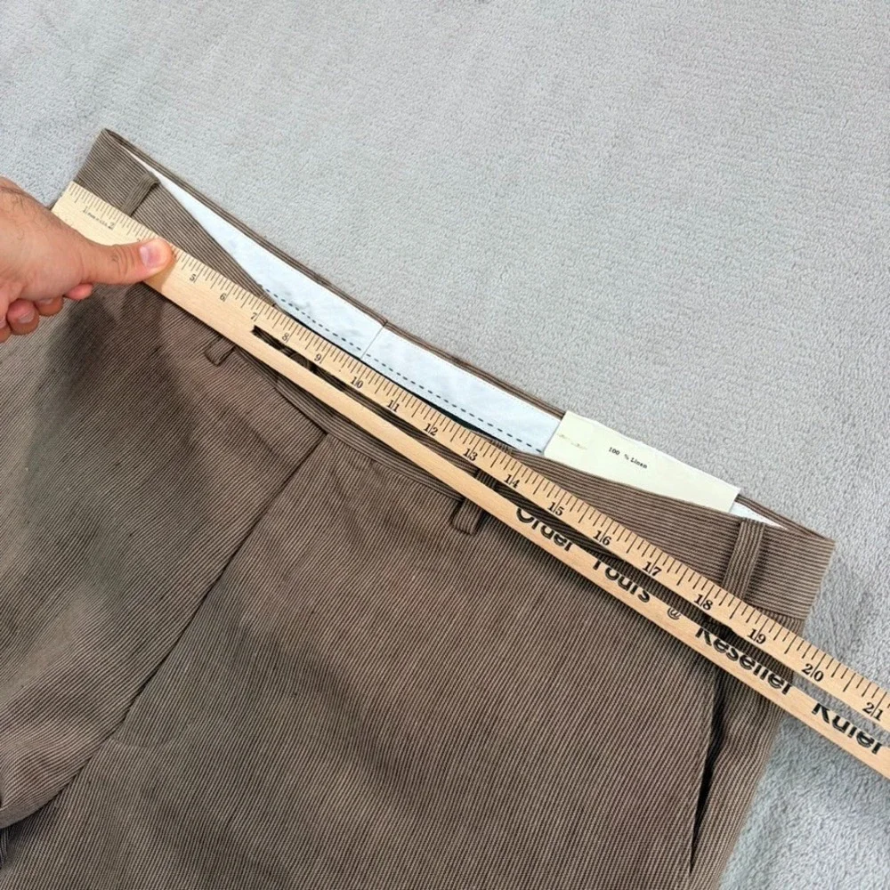 Lauren Ralph Lauren Trim Fit Trouser Pants in Brown 100% Linen Flat Front NWT